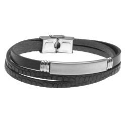 bracciale uomo in pelle con piastra in acciaio per incisione