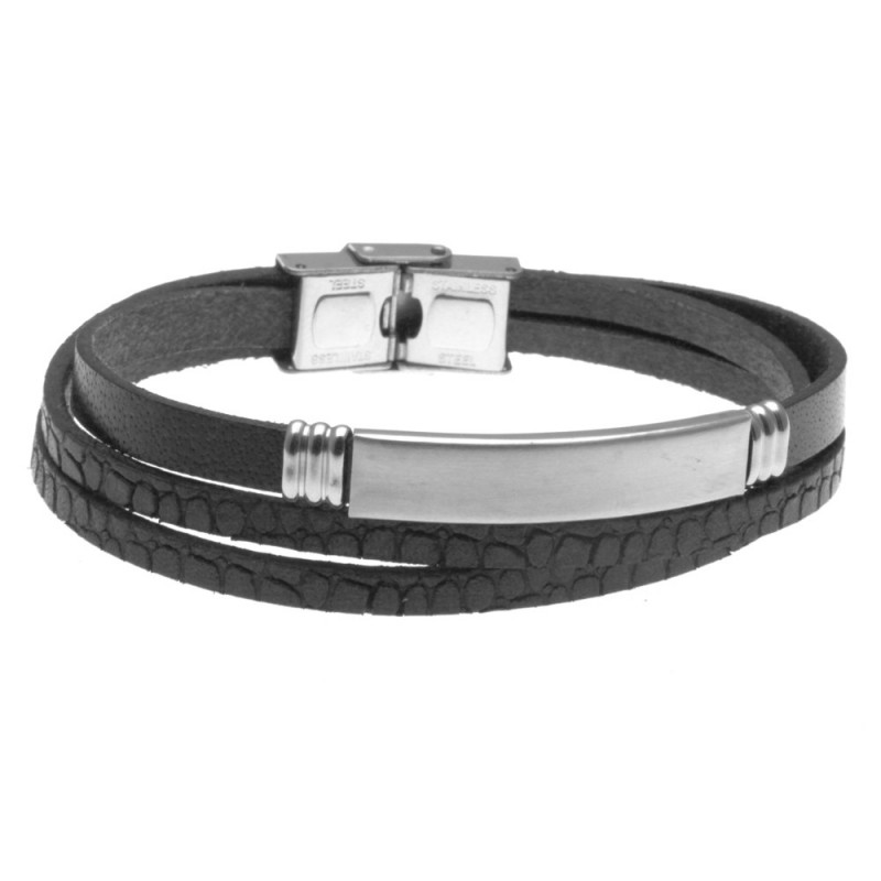 bracciale uomo in pelle con piastra in acciaio per incisione