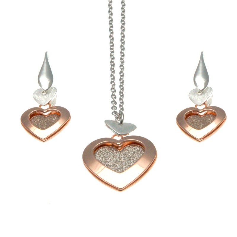 Parure donna orecchini e ciondolo a cuore in bronzo