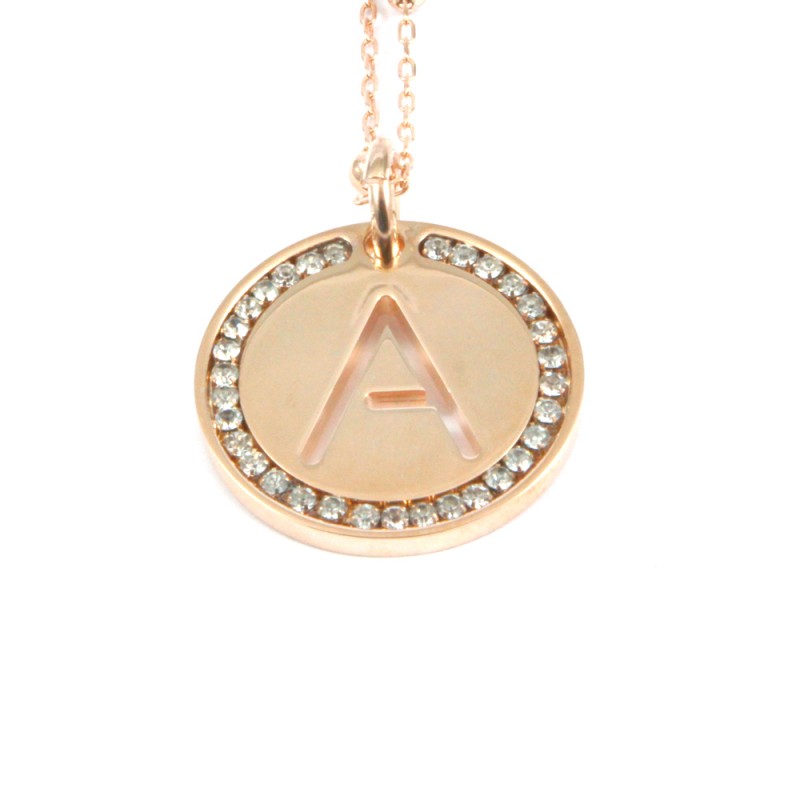 Collana con ciondolo lettera a in bronzo oro rosa