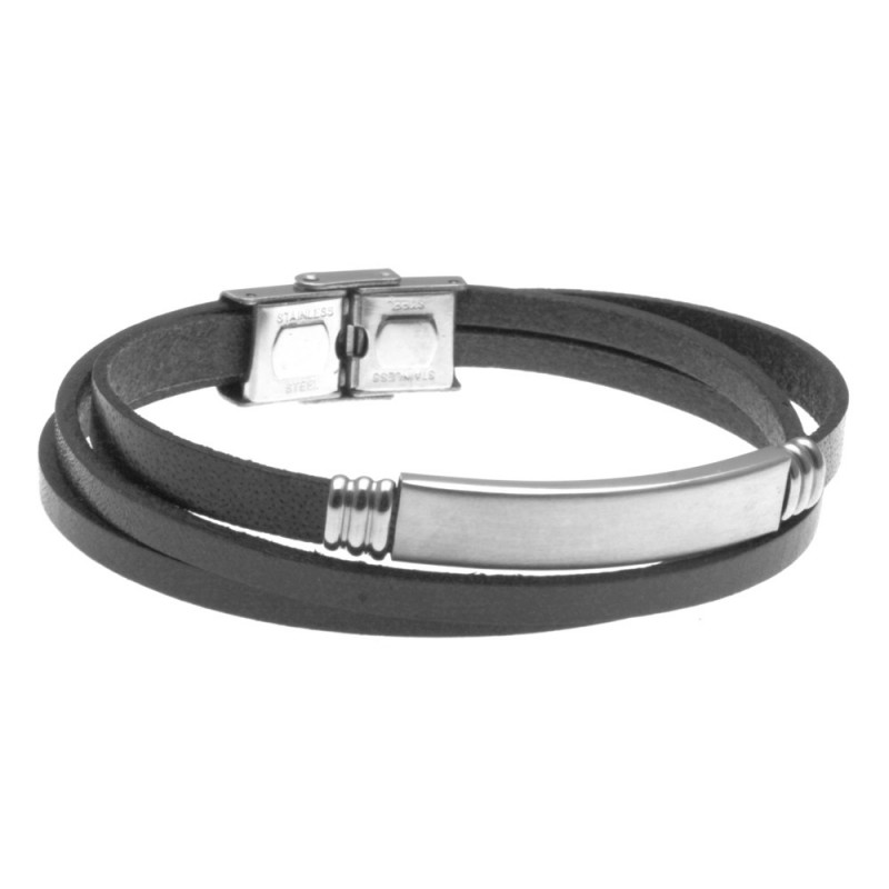 bracciale uomo in pelle con piastra in acciaio per incisione