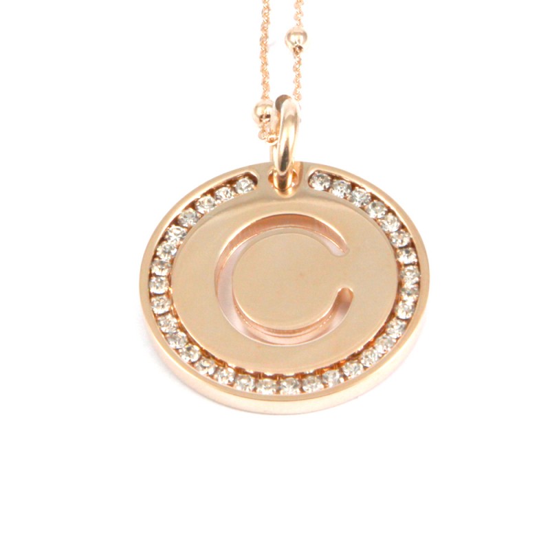 Collana con ciondolo lettera c in bronzo oro rosa