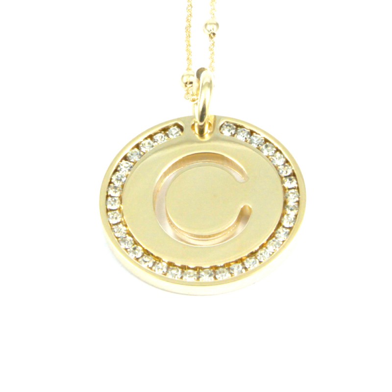 Collana con ciondolo lettera c in bronzo oro giallo
