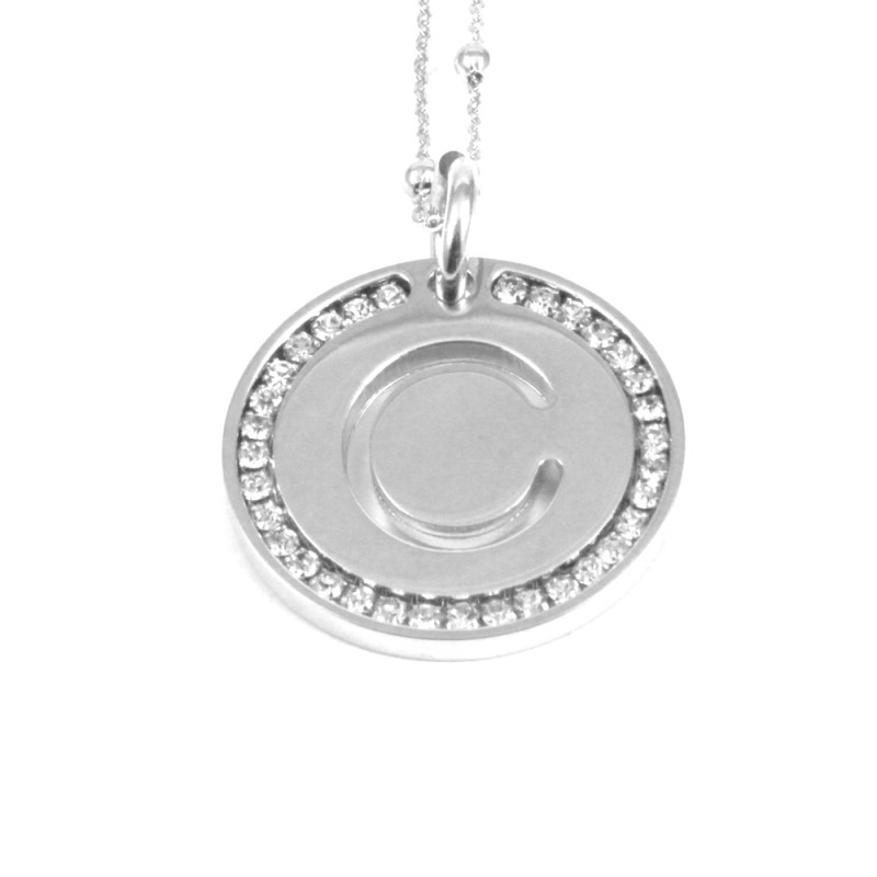 Collana con ciondolo lettera c in bronzo argento