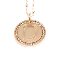 Collana con ciondolo lettera d in bronzo oro rosa
