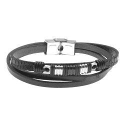 bracciale uomo in pelle e piastra in acciaio