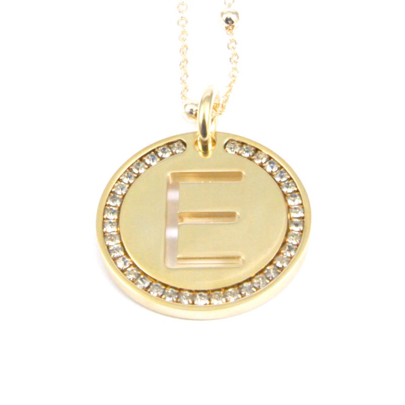 Collana con ciondolo lettera e in bronzo oro giallo
