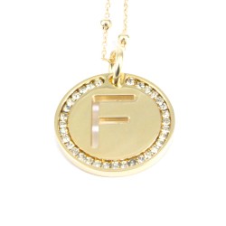 Collana con ciondolo lettera f in bronzo oro giallo