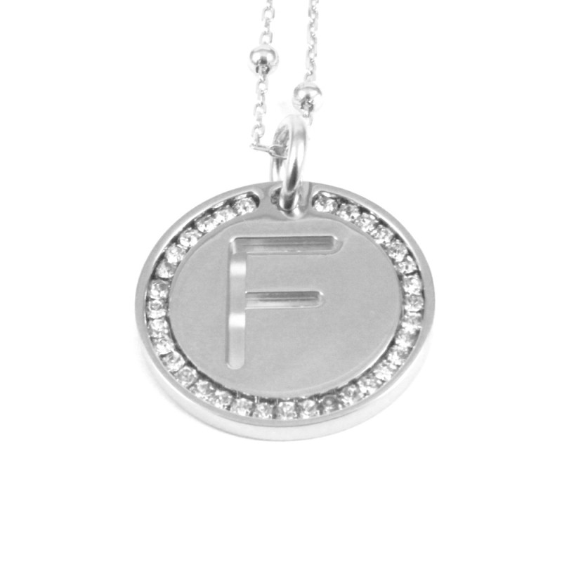 Collana con ciondolo lettera f in bronzo argento
