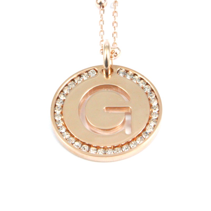 Collana con ciondolo lettera g in bronzo oro rosa