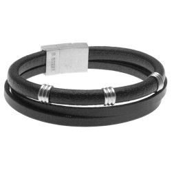 bracciale uomo in pelle e elementi in acciaio