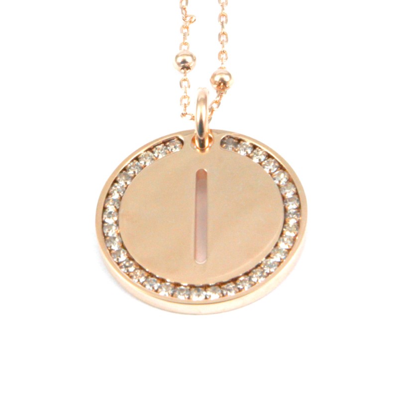 Collana con ciondolo lettera i in bronzo oro rosa