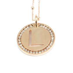 Collana con ciondolo lettera l in bronzo oro rosa