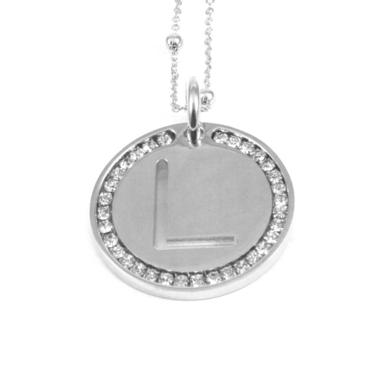 Collana con ciondolo lettera l in bronzo argento