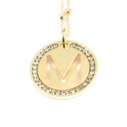 Collana con ciondolo lettera m in bronzo oro giallo