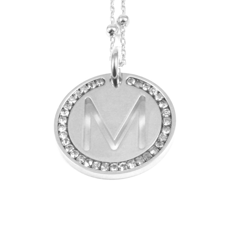 Collana con ciondolo lettera m in bronzo argento