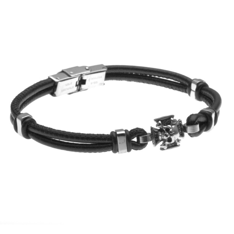 bracciale uomo con teschio in acciaio e pelle