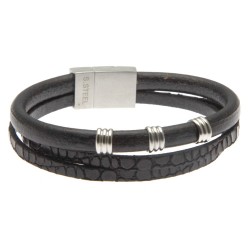 bracciale uomo in pelle ed elementi in acciaio