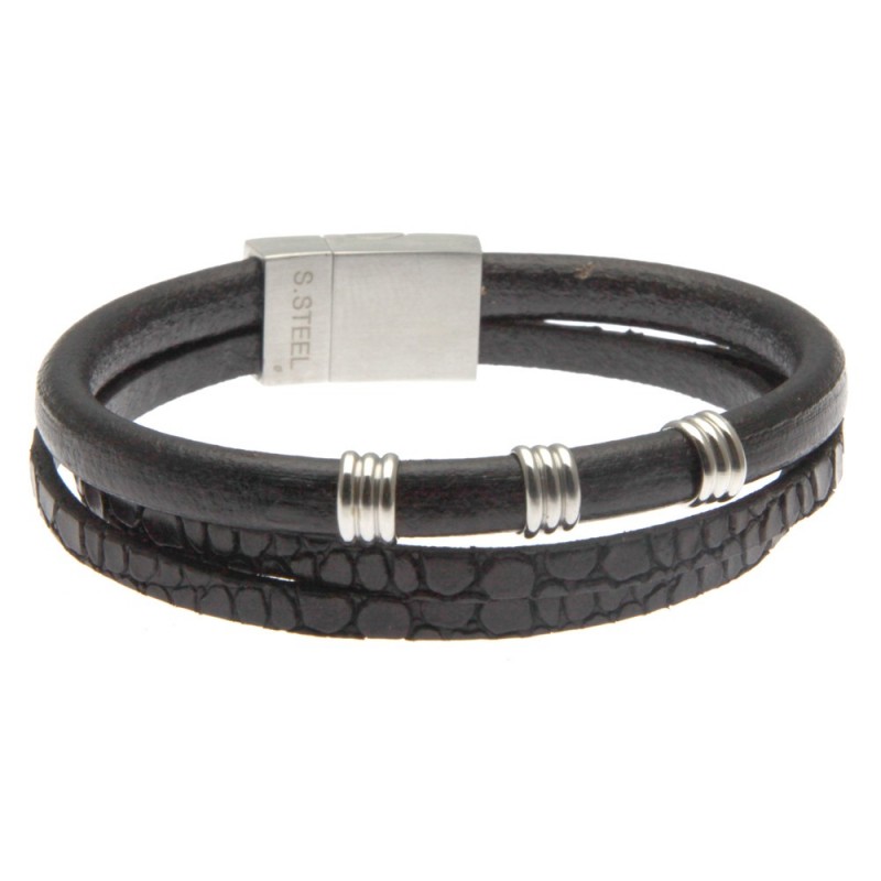 bracciale uomo in pelle ed elementi in acciaio