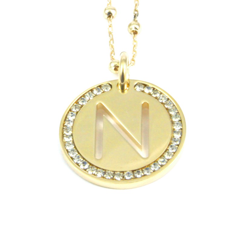 Collana con ciondolo lettera n in bronzo oro giallo
