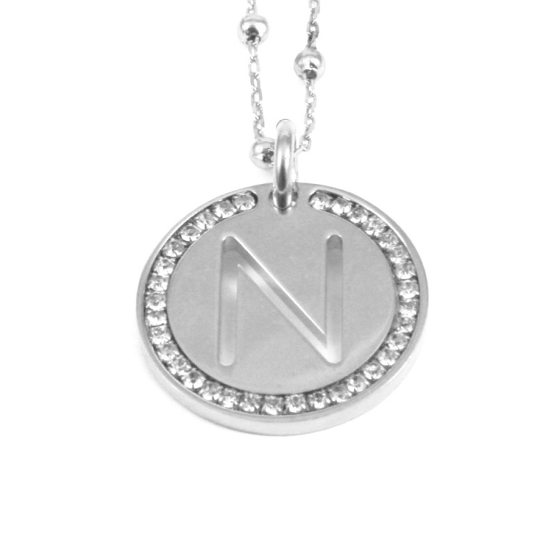 Collana con ciondolo lettera n in bronzo argento