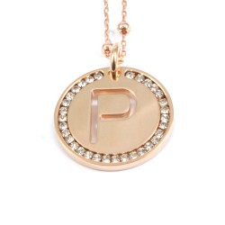 Collana con ciondolo lettera p in bronzo oro rosa