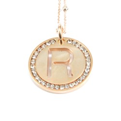Collana con ciondolo lettera r in bronzo oro rosa