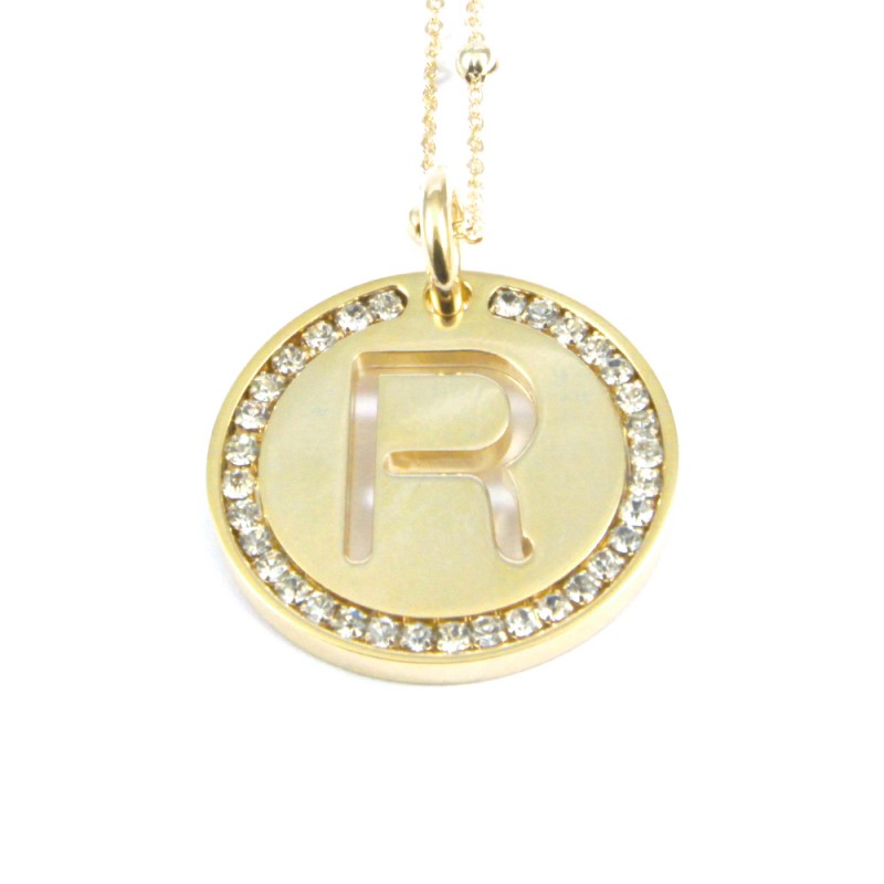 Collana con ciondolo lettera r in bronzo oro giallo