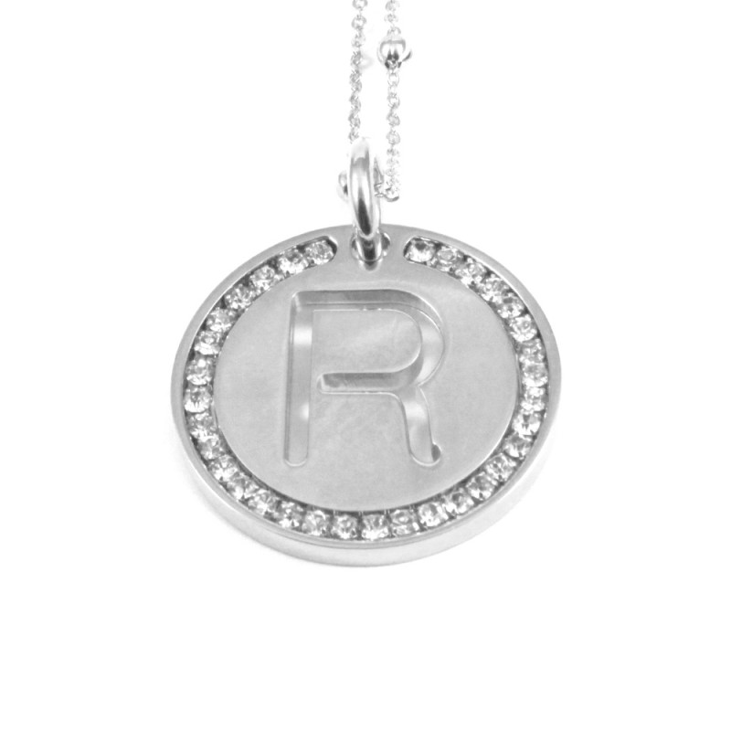 Collana con ciondolo lettera r in bronzo argento
