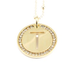 Collana con ciondolo lettera t in bronzo oro giallo
