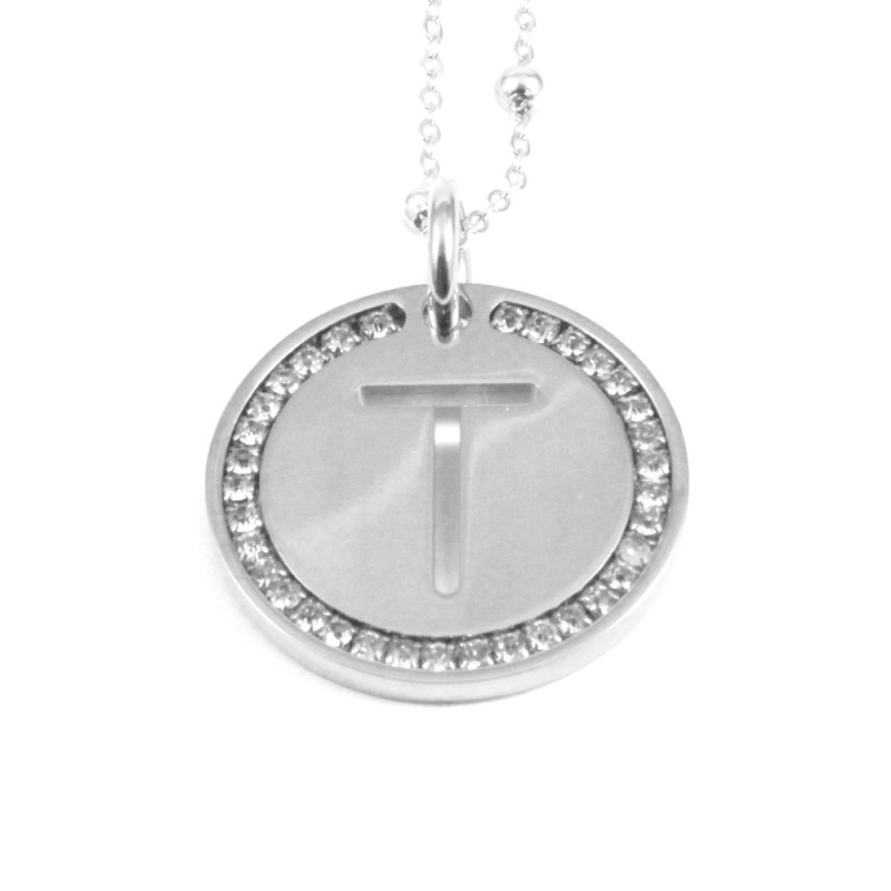 Collana con ciondolo lettera t in bronzo argento
