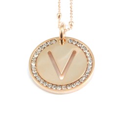 Collana con ciondolo lettera v in bronzo oro rosa