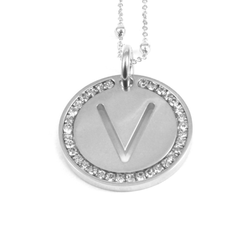 Collana con ciondolo lettera v in bronzo argento