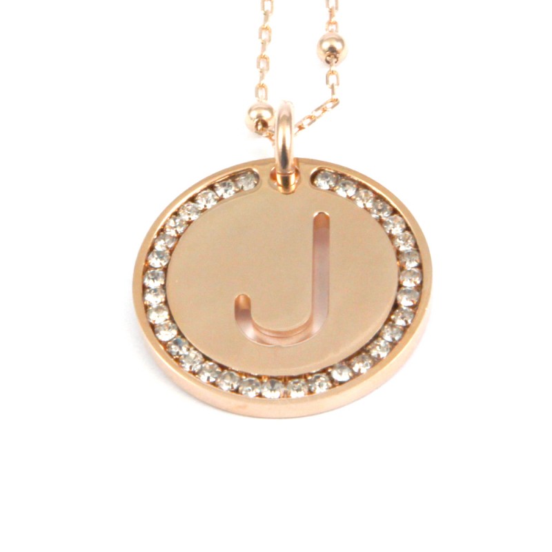 Collana con ciondolo lettera j in bronzo oro rosa