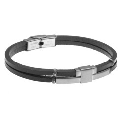 bracciale uomo in pelle e piastrina in acciaio