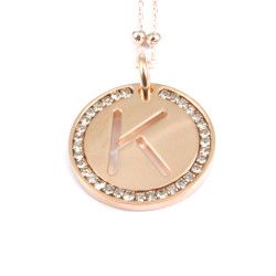 Collana con ciondolo lettera k in bronzo oro rosa