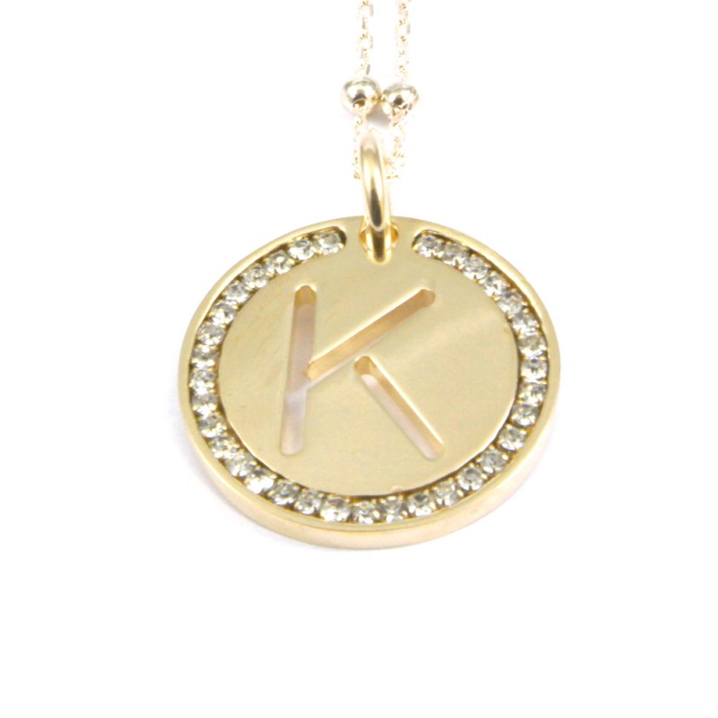 Collana con ciondolo lettera k in bronzo oro giallo