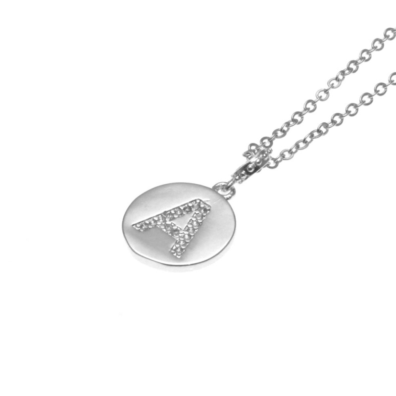 collana con ciondolo lettera a in acciaio con strass