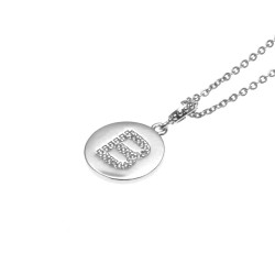 collana con ciondolo lettera b in acciaio con strass