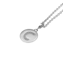 collana con ciondolo lettera c in acciaio con strass