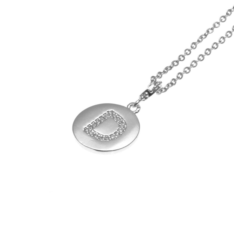 collana con ciondolo lettera d in acciaio con strass