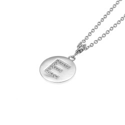 collana con ciondolo lettera e in acciaio con strass