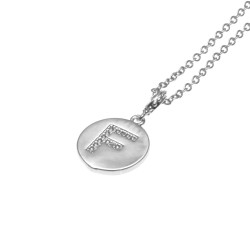 collana con ciondolo lettera f in acciaio con strass