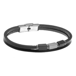 bracciale uomo in pelle e dadini in acciaio