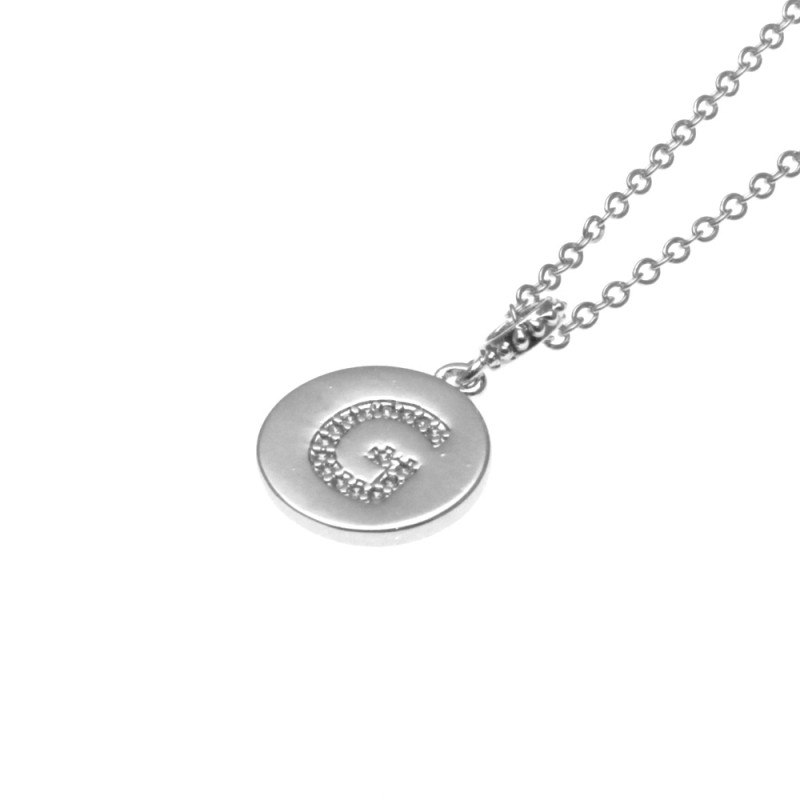 collana con ciondolo lettera g in acciaio con strass