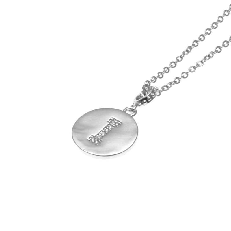 collana con ciondolo lettera i in acciaio con strass