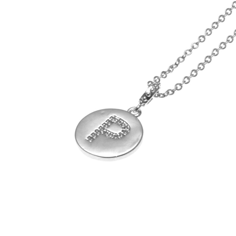 collana con ciondolo lettera p in acciaio con strass