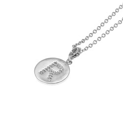collana con ciondolo lettera r in acciaio con strass