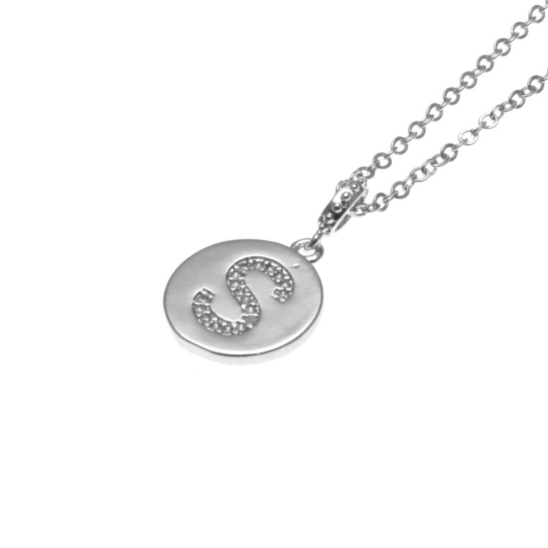 collana con ciondolo lettera s in acciaio con strass