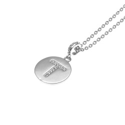 collana con ciondolo lettera t in acciaio con strass